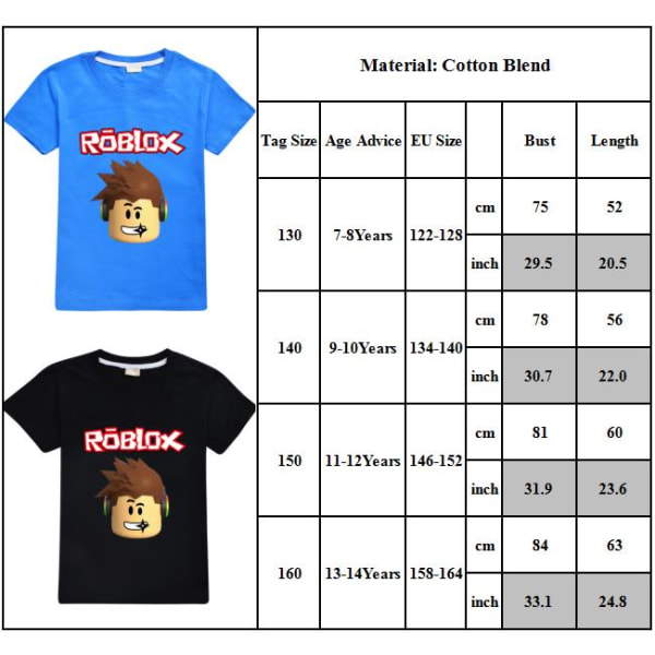 ROBLOX Boys Girls T-Shirts Kids Grafisk 3D- printed kortärmad black 140cm
