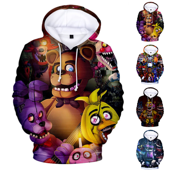 Barn Vuxen Fem nätter hos Freddy's 3D Sweatshirt Hooded Coat Top D 140cm