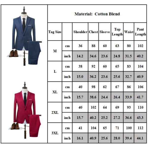 Herr Business Slim Blazer Kostym Kavaj Långbyxor Formell Set Light Blue M