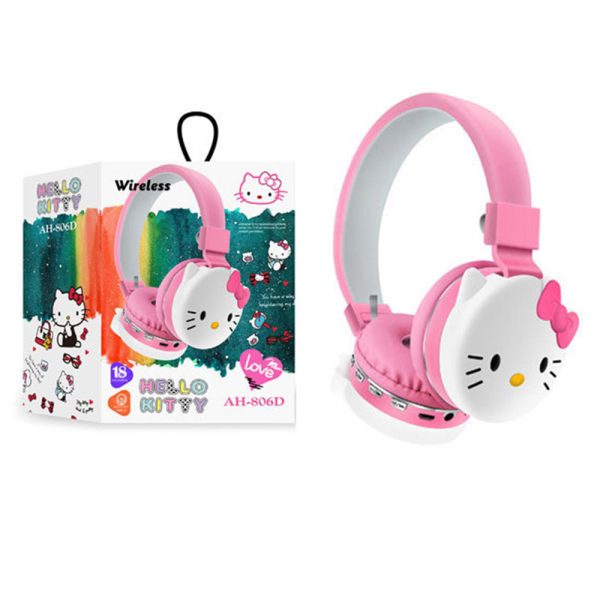 Katie Cat hopfällbara hörlurar Bluetooth trådlös On-ear Headset för barn Pink