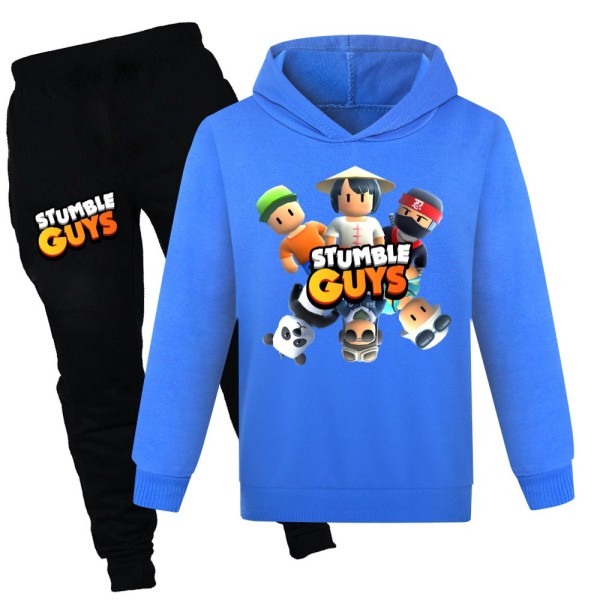 Stumble Guys Hoodie Sweatshirt Byxor Träningsdräkt Sportset för Barn dark blue 160cm