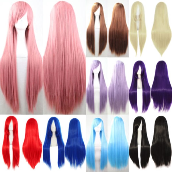 Party Kvinnor Anime Cosplay Långt Rakt Hår Peruk Utklädnad Light Purple