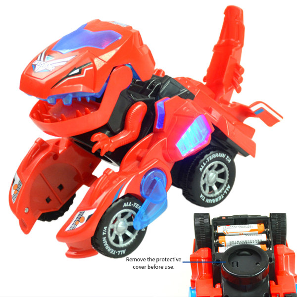 Muuntuva dinosaurusauto lelu LED-autolla valolla ja musiikilla red