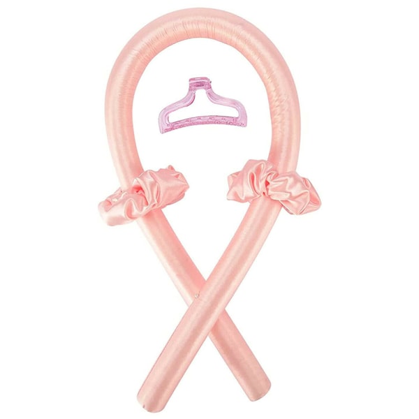 Kvinnor Silk Ribbon Hair Curling Heatless Curling Pannband Pink