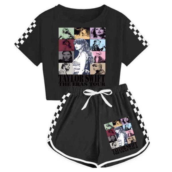 Taylor Swift Barn Flickor Casual träningsoverall Set Kortärmad T-shirt Top Shorts Sommarsportoutfit Black 150cm