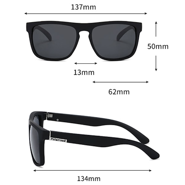 Herr Fyrkantiga Solglasögon Utomhus Anti UV 400 Filter Glasögon Black Frame Black Lenses
