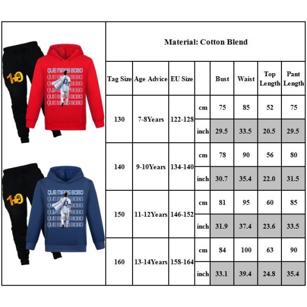 Barn Unisex Messi Träningsoverall 2-delad Set Hoodie Sweatshirt Topp med Joggingbyxor Red 130cm