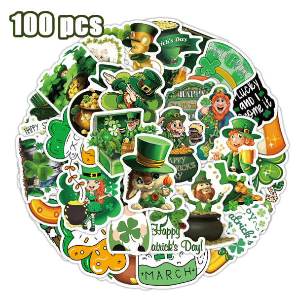 100 st St. Patrick's Day klistermärken Vattentät dekorativ semester 100pcs