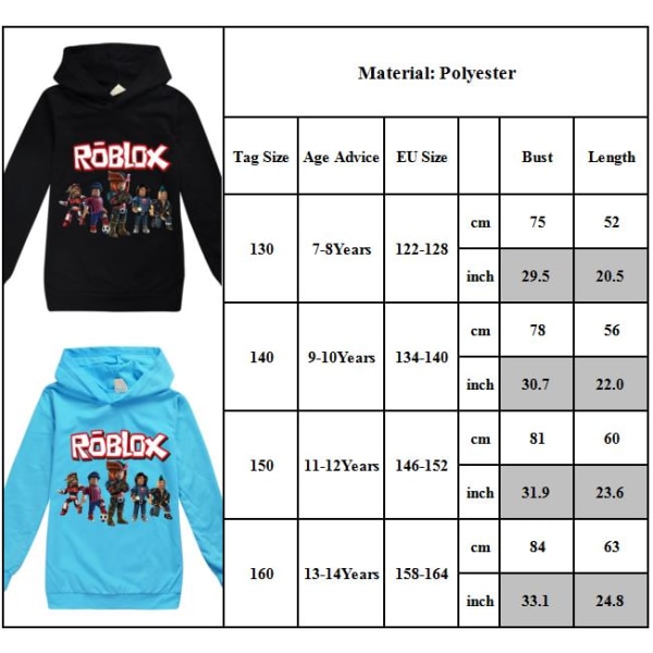 ROBLOX Kids Hoodie Jacka Kappa Långärmad Sweatshirt Julpresent black 140cm