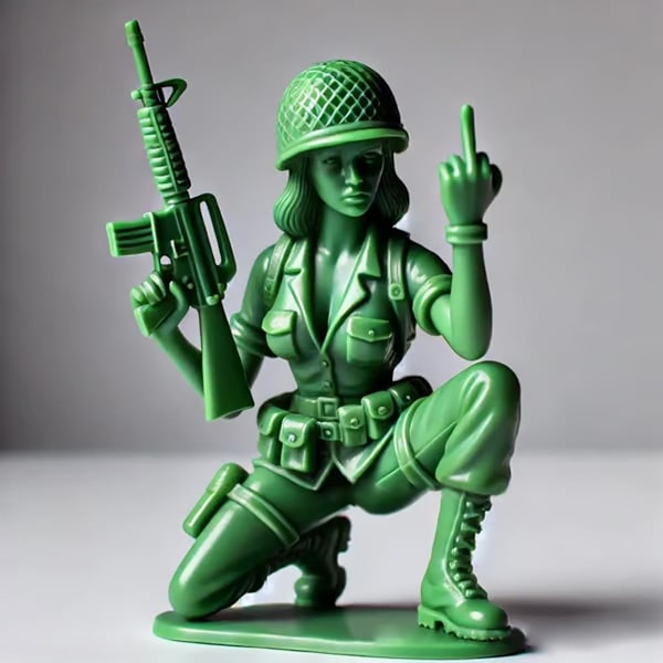 Humoristisk kvindelig grøn soldat, sjov grøn hærkvinde statue, nyhed mini soldat statue, til skrivebordsdekorationer militær tema fest B