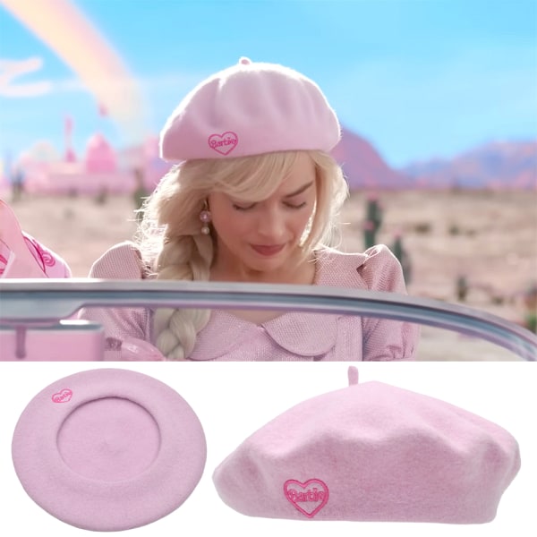 Barbie Rosa Beret Mössa Kvinnors Ull Beanie Konst Hatt Vinter Varm