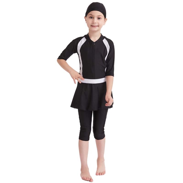 Barn Flickor Muslimska Badkläder Islamiska Modest Burkini Set Simdräkt Baddräkt Black 160cm