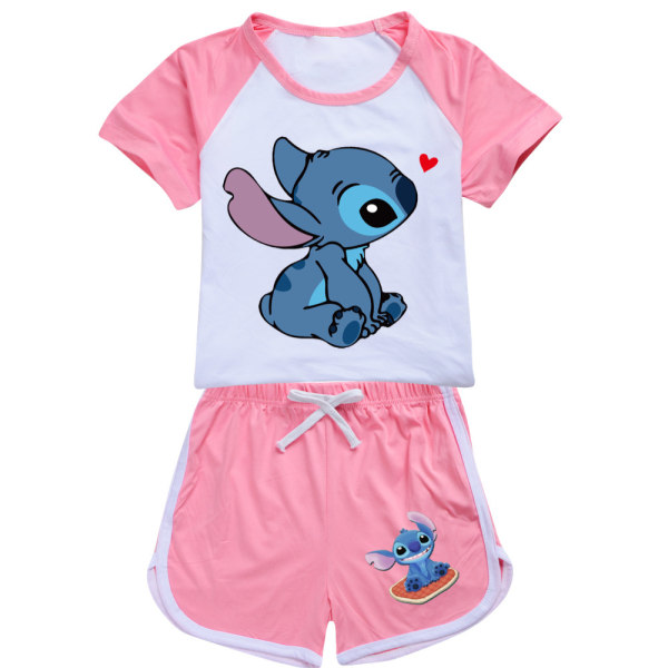 2st Lilo And Stitch T-shirt Toppar Shorts Set PJ'S Loungewear träningsoverall outfit Pink 130cm
