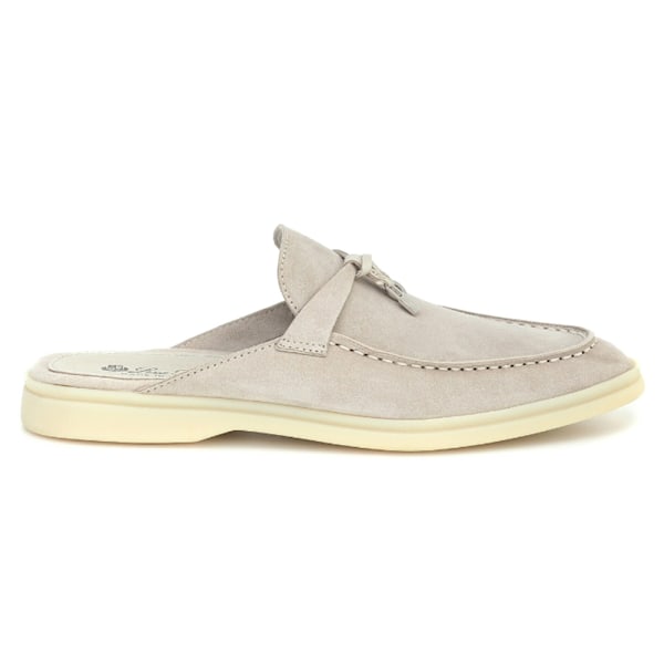 LORO PIANA Charms Walk Utsmyckade Mockamules Tofflor White Grey 41
