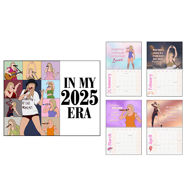 Taylor Swift-kalender 2025, TS-tekstkalender 2025, Taylor Swift-tekster veggkalender, håndtegnet kalender