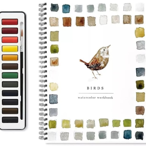 Akvarellikirjat, aloittelijaystävälliset lintuaiheiset akvarellikirjat, 12 värin setti Birds