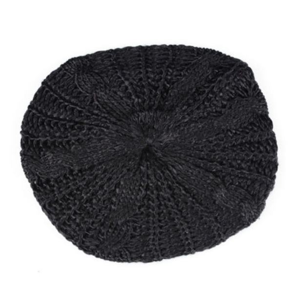 Kvinder Beret Hue Vinter Varm Strikket Baggy Ski Hue Black