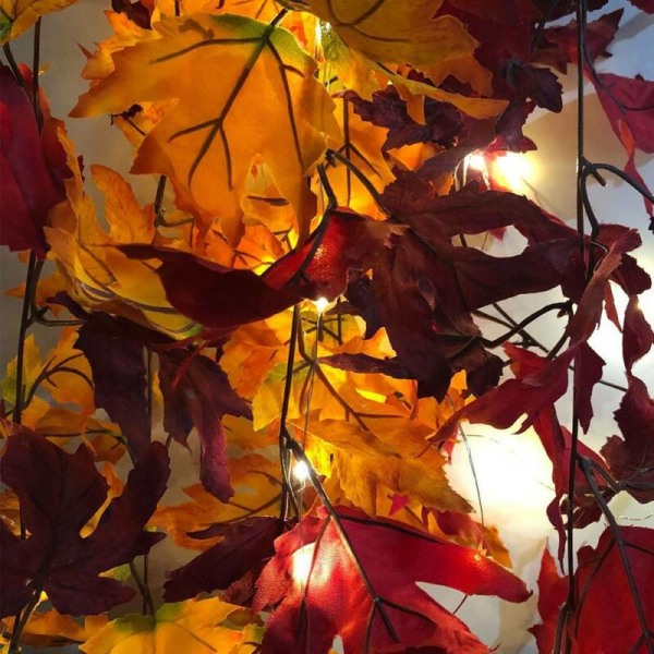 Halloween LED-ljus Höst Höst Lönnlöv Garland hängande växt Red 2m