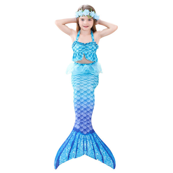 Barn Flickor Mermaid Tail 3ST Set Kostym Baddräkt Badkläder Strandkläder Ålder 2-13 år B 100cm