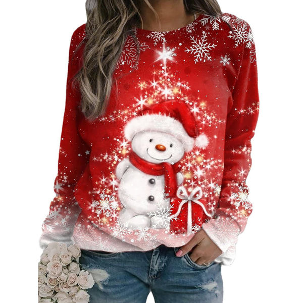 Jul Långärmad Casual Holiday Shirt Toppar Vinter Xmas Gift A 4XL