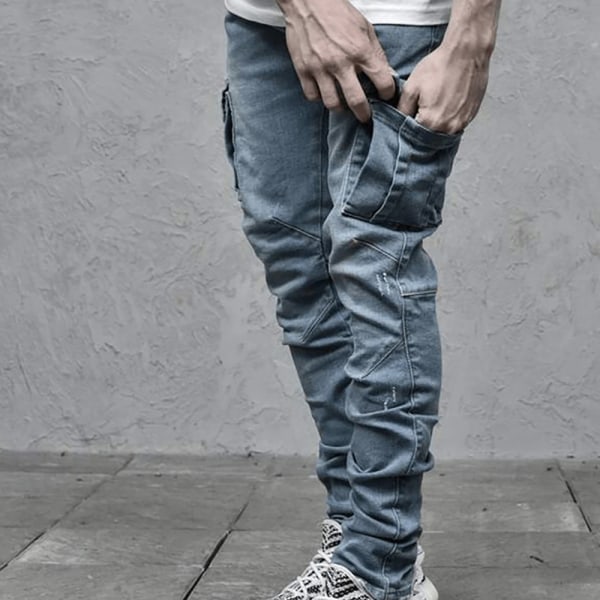 Mäns Enfärgade Slim Fit Jeans Jeansoveraller Black XL