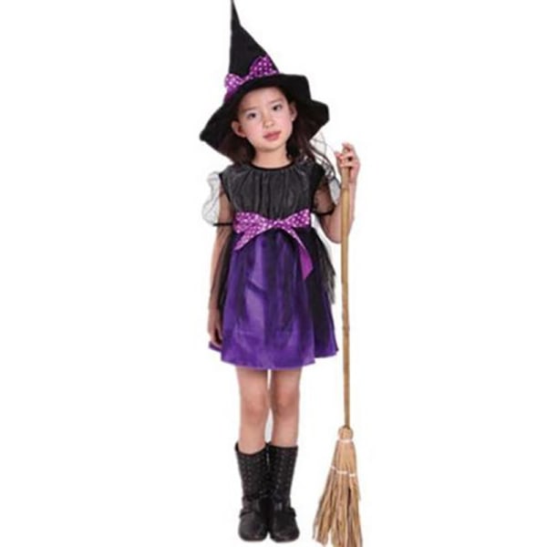 Flickans Halloween häxklädeshatt purple 110 cm