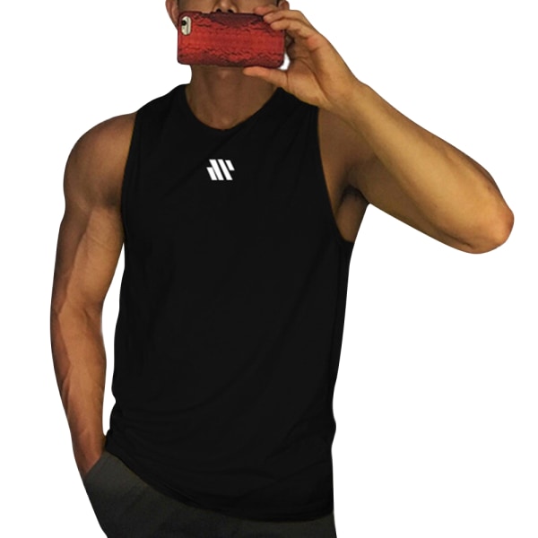 Mäns Gym Träning Tank Top Muece T-shirt Stringer Fitness Ärmlös T-shirt Black L