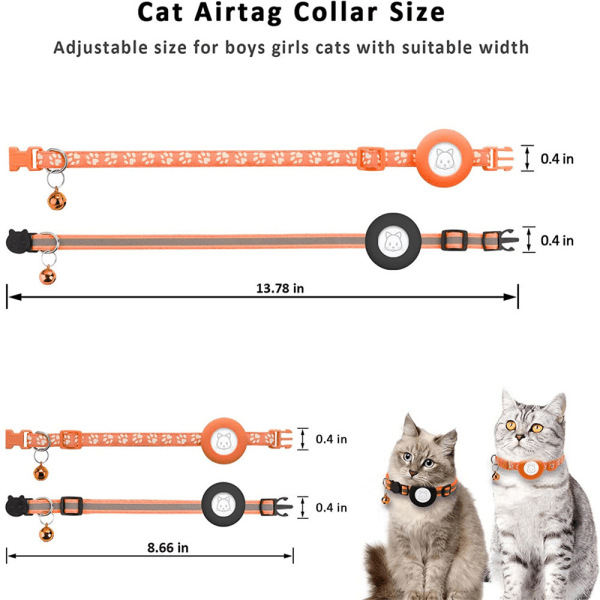2st justerbar AirTag Cat Collars Reflekterande Air Tag Med Bell black 2pcs