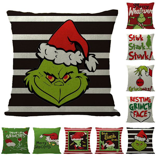 Christmas Grinch Putetrekk Juledekor for Verandadekor, Sofa 9