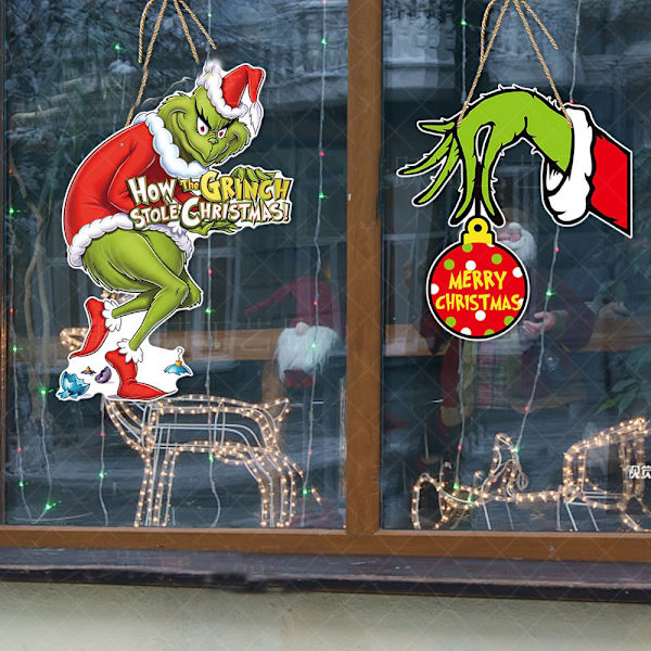 Julgrinch Hängande Skylt Dörrskylt Semesterdekoration God Jul C
