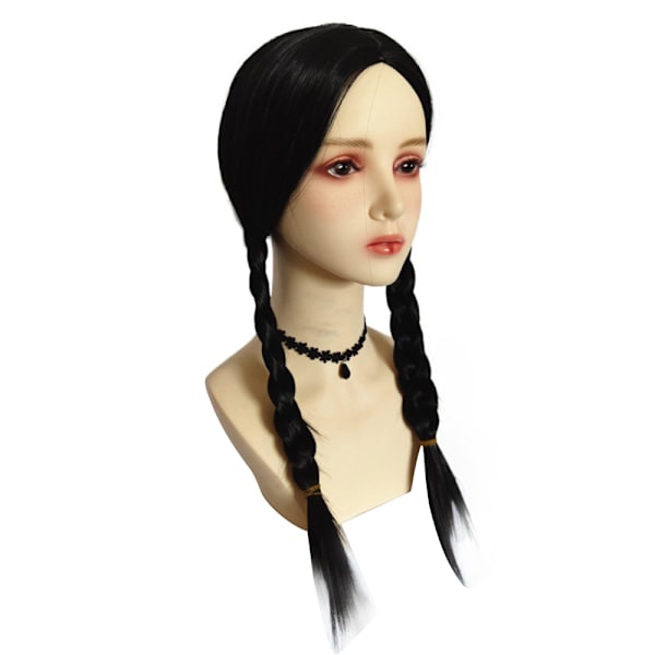 Svart Flette Parykk Dame Addams Family Onsdag Halloween Parykk