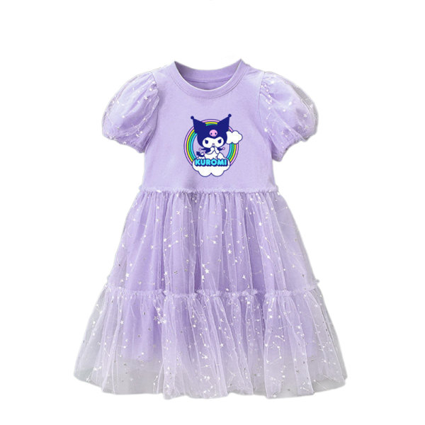 Kuromi Kids Girls Short Top Mesh Kjol T-shirt Mesh Princess Dress Purple 100cm