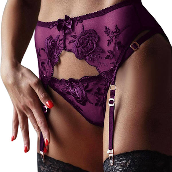 Dam Strumpbandsbälte Underkläder Sexigt Suspenderbälte+Transparent G-string Set purple XL