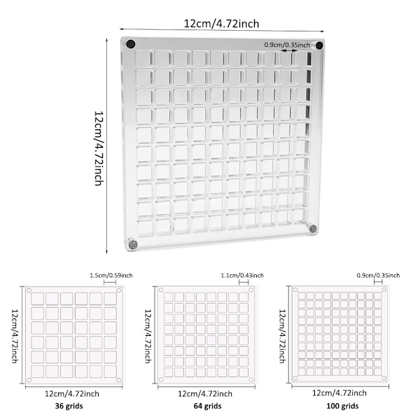 36/64/100 Fack Klar Akryl Snäckskalsdisplaylåda, Diamant Ädelsten Pärlor Förvaringsdisplay Organizer Låda 100 Grids