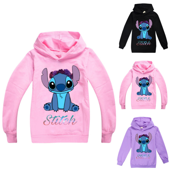 Lilo Stitch Kid 3D Print Hoodie Pullover Sweatshirts med ficka pink 130cm