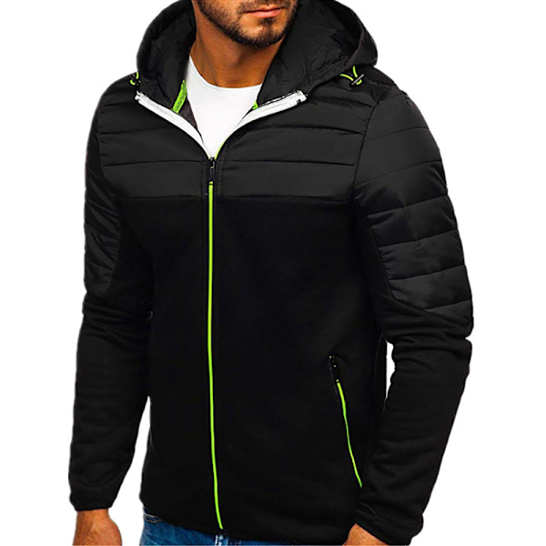Herrejakke med tyk hætte og lynlås Black XL