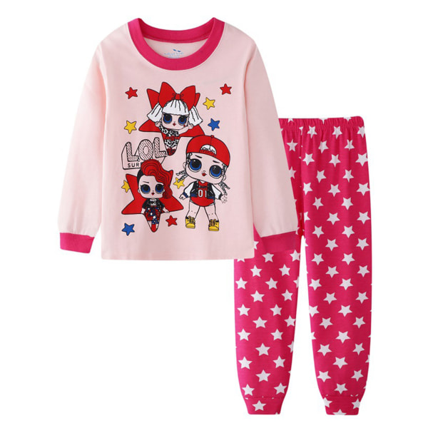 2-pack flickor pyjamas med tecknad docka, långärmad tröja, nattkläder B 100cm