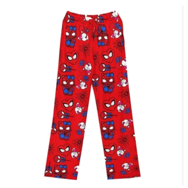 Animepyjamas för kvinnor och flickor, söta tecknade kattryck, flanell, jul, halloween, avslappnade sovkläder, byxor KT Cat Red L