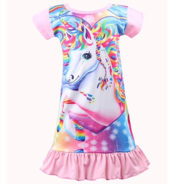 Kids Unicorn Rainbow Horse Print tecknad klänning Rose Red 130 cm