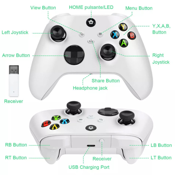 Trådløs controller til Xbox One & Xbox Series X|S PC Windows - Med lydstik White
