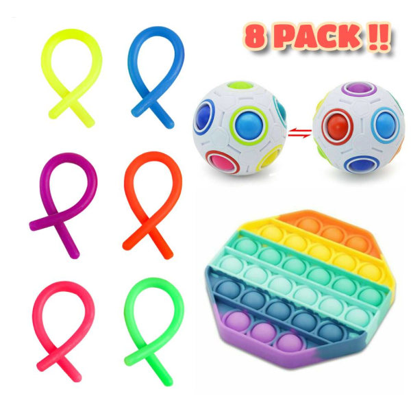 8:a Sensorisk Fidget Leksaksset Stressboll Pop It Rope Toys Ball+Rope+octagon 8pcs