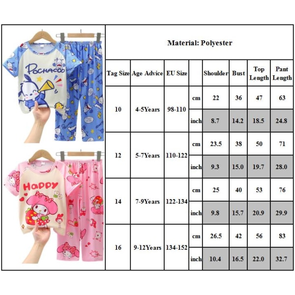 Kuromi Barn Flicka Pojke Sommar T-shirt Byxor 2st/set Barn Vardagskläder Toppar Tröja Kostym Pyjamas B 7-9Years