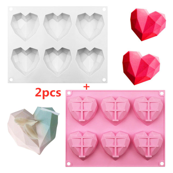 2Pack Heart Cake 3D Form Chokladbakning Mould White and Pink 2 PCS