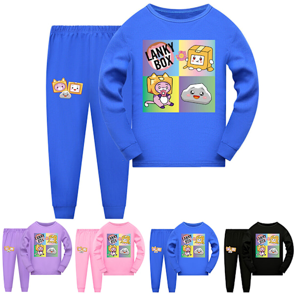 2-pack Barnpyjamas LANKYBOX Långärmad Tröja Set Nattkläder Dark Blue 160cm