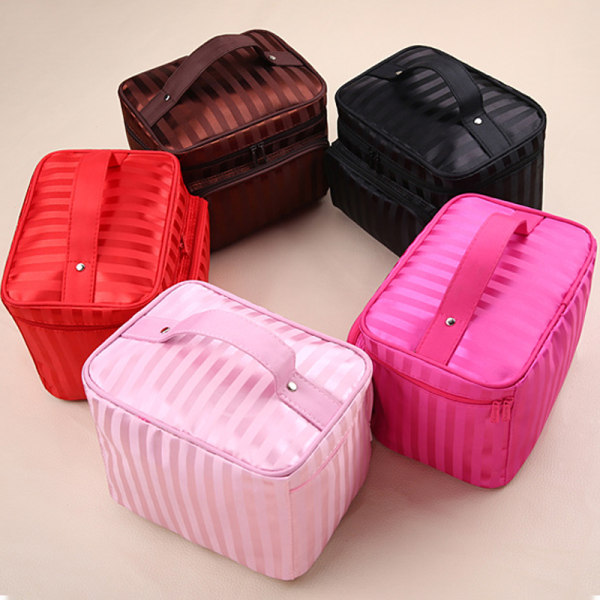 Damer randiga dragkedjor bärbara kosmetiska väskor handväskor Pink