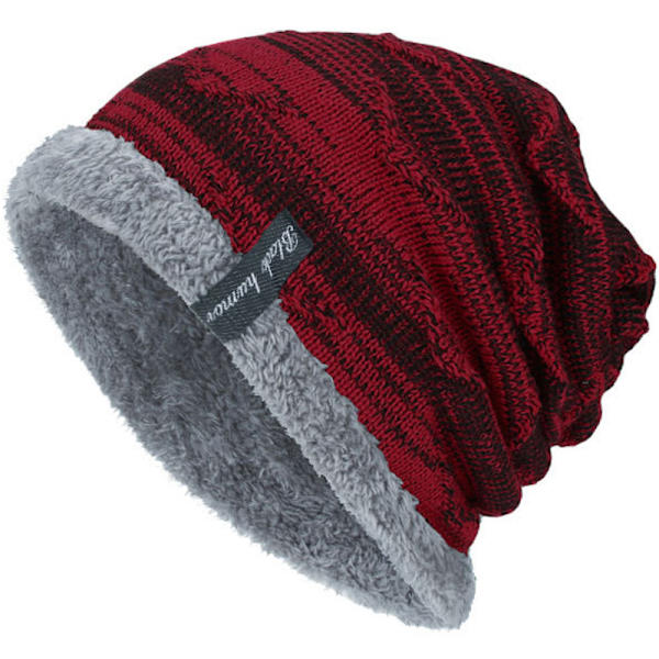 Dam Varm Vinter Stickad Slouch Mössa Skidhatt Wine Red