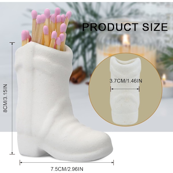 Keramisk Cowgirl-stövel Heminredning Estetisk Liten Söt Tändsticksask Western Dekorativ Mini Tändsticksaskar För Badrum Sovrum Öppen Spis Kök White