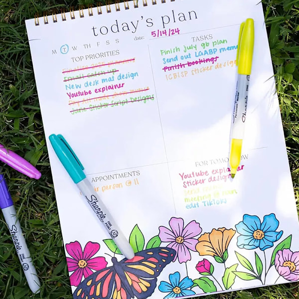 Spiralblock & Daglig Planerare med 15 Färgpennor för Kontoret Notebook + Pen