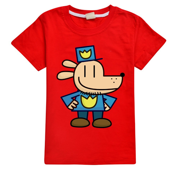 Dog Man Pojkar T-shirt Tecknade Toppar Tee Barn Pojkar Flickor T-shirts Barnkläder Sommar Kortärmad Red 140cm