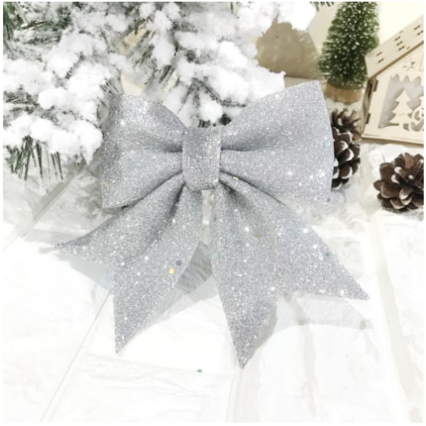 Stora rosetter Julgran Bowknot Ornament Gift Xmas Heminredning silvery 2 pcs